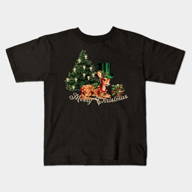 Merry Christmas, cute little fawn with hat and christmas tree Kids T-Shirt by Nicky2342